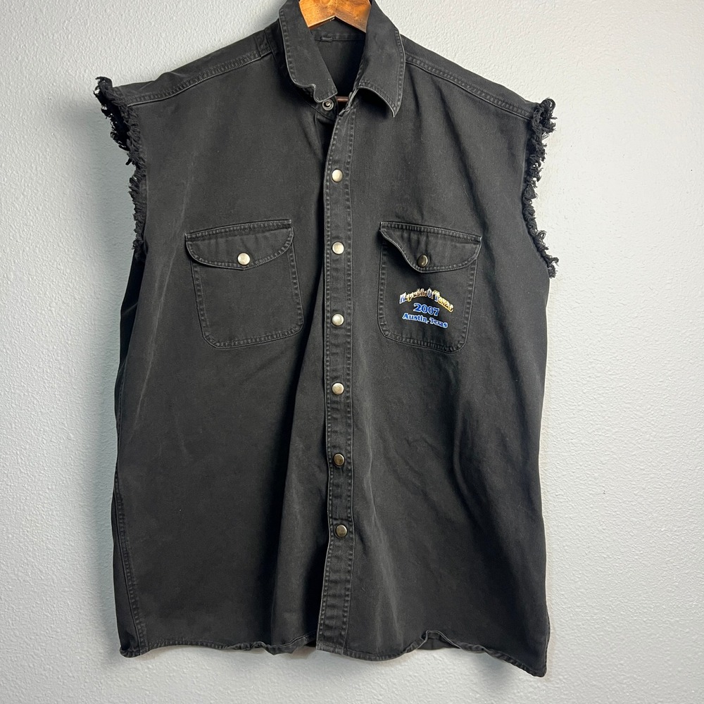 Republic of Texas 2007 Sleeveless Biker XL Distressed Cutoff Eagle Graphic Vest